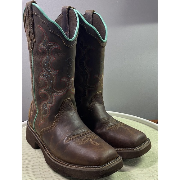 Justin‎ Gyps Women's Brown&Turquoise Leather Western Cowgirl Cowboy Boots Sz. 8B